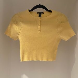Forever 21 yellow button up crop top